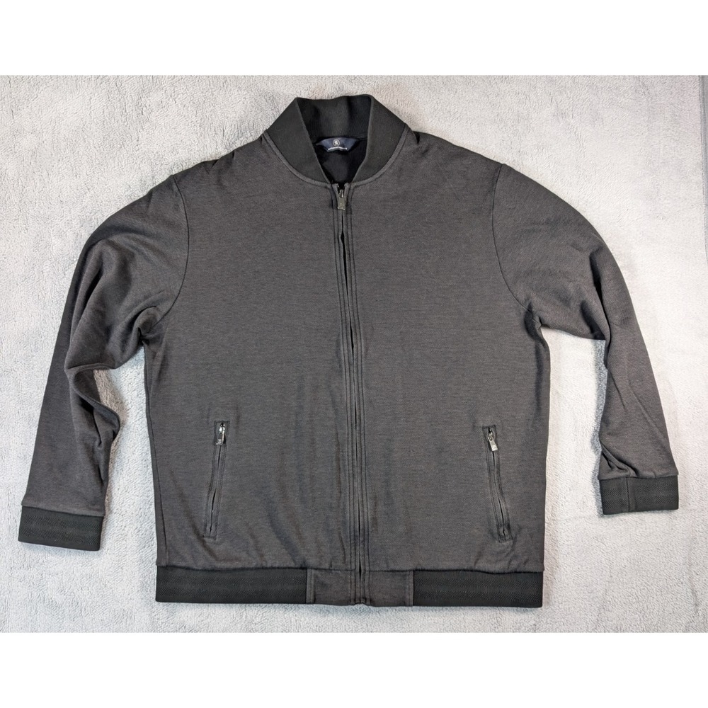 Hart Schaffner Marx Mens XL Gray Full Zip Cotton Knit Bomber Jacket Textured